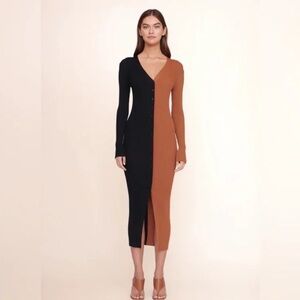 STAUD SHOKO SWEATER DRESS TAN and Black